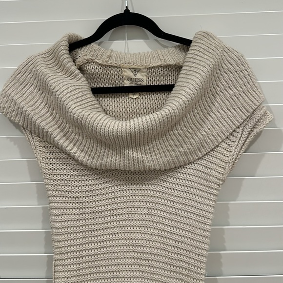 GUESS ✨ Beige Knitted Off The Shoulder Cowl Neck Sweater Dress Top Size Small S - Picture 2 of 5